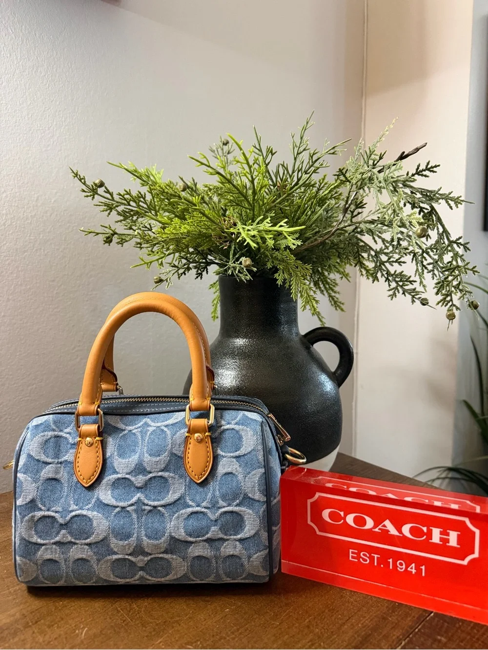 Coach Mini Denim Rowan Satchel/Crossbody Bag